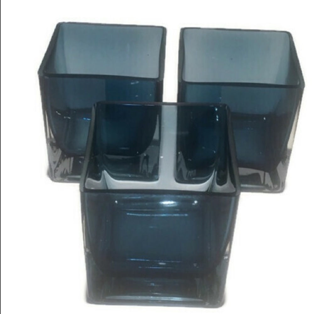 Glass Vases, 2 small square in a beautiful blue